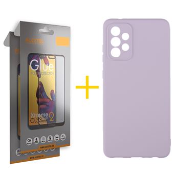 Pack 2 x Película de Vidro Temperado Full + Capa Accetel Samsung Galaxy A13 4G Silicone Líquido - Roxo - 1