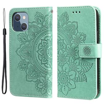 Capa PU + TPU padrão floral, Anti-riscos, com fundo Verde para iPhone 13 mini 5.4'' - 1
