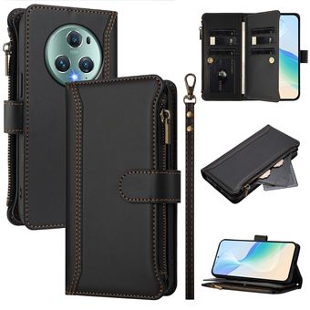 Capa FOXDOCK para Honor Magic 5 Pro | Pele Premium | 9 Compartimentos para Cartões | Alça de Pulso Amovível - Preto - 1