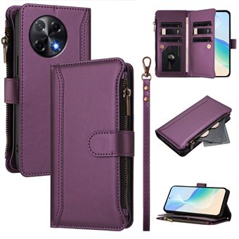 Capa FOXDOCK para Tecno Camon 30S/30S Pro | Pele Premium | 9 Compartimentos para Cartões | Alça de Pulso Amovível - Roxo - 1
