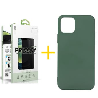 Conjunto skyhe 1 x Película de Vidro Anti-Spy + Capa para iPhone  12 / 12 Pro Silicone Líquido - Verde - 1