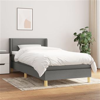 Cama com molas e colchão vidaXL | 90x200 cm | tecido cinzento-escuro - 1
