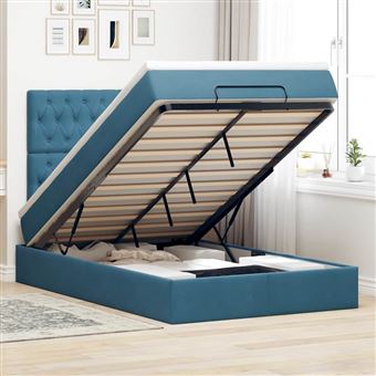 Estrutura cama otomana com colchões vidaXL | 120x200 cm | veludo azul escuro - 1