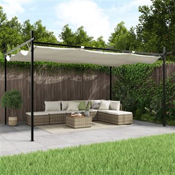 Pérgola com toldo retrátil vidaXL | 395x292x230 cm | cor creme - 1