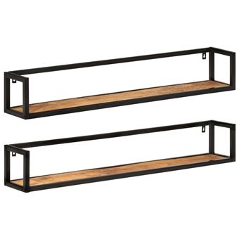 Prateleiras de parede 2 pcs 110x17x17 cm mangueira maciça/ferro - 1