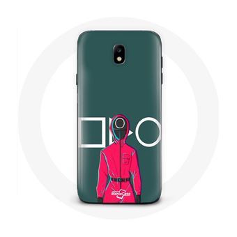 Capa Maniacase para Samsung Galaxy J5 2017 Squid Game Soldado Vermelho Com Máscara Círculo Fundo Verde - 1