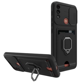 Capa magunivers e TPU anti-riscos com suporte e suporte de cartão preto para Motorola Moto E7 Power - 1