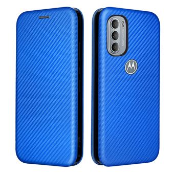 Capa magunivers e TPU + PU textura de fibra de carbono com suporte para anéis e leitor de cartões azul para Motorola Moto G31/G41 - 1