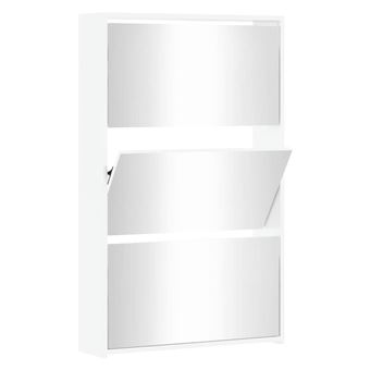 Sapateira vidaXL | com espelho 3 divisórias 63x17x102,5 cm | branco brilhante - 1