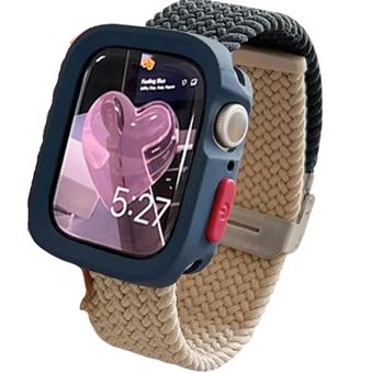 Pack Antiimpacto Capa + bracelete tecido trançado para Apple Watch Series 10 46mm | Azul escuro e branco - 1