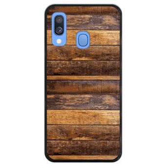 Capa Hapdey para Samsung Galaxy A40 2019 Design Pranchas de Madeira em Silicone Flexível e TPU Preto
