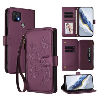 Capa tipo Carteira FOXDOCK para OPPO A15 | Porta-cartões | Alça de Mão | Roxo escuro - 1