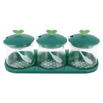 Conjunto de 3 Potes de Especiarias Cheffinger em Vidro com Tampas e Suporte de Plástico - 1