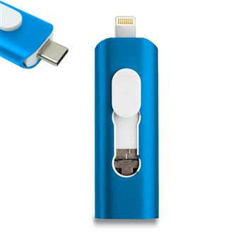 Pen drive USB x64 GB COOL (3 em 1) Lightning / Type-C / Micro-USB Azul - 1