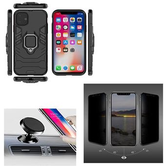 Kit Película 5D Anti-Spy com Capa 3X1 Military Defender e Suporte Magnético para Carro para iPhone 11 - Preto - 1