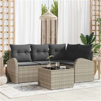 Conjunto de Sofá de Jardim vidaXL | 5 Peças | Cinzento-claro vime PE - 1
