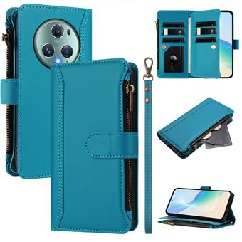 Capa FOXDOCK para Honor Magic 5 Pro | Pele Premium | 9 Compartimentos para Cartões | Alça de Pulso Amovível - Azul claro - 1