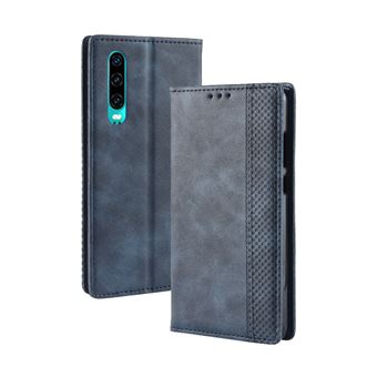Capa FOXDOCK para Huawei P30 | Fecho Magnético | Estampado Vintage | Pele PU | Compartimentos para Cartões | Azul - 1