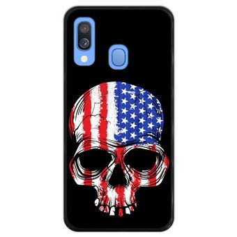 Capa Hapdey para Samsung Galaxy A40 2019 Design Caveira Bandeira Americana em Silicone Flexível e TPU Preto