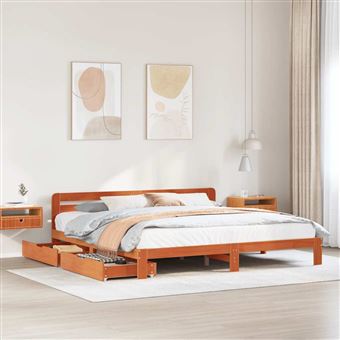 Cama sem colchão vidaXL | 200x200 cm | pinho maciço castanho-mel - 1