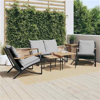 Conjunto mobiliário de varanda com almofadões vidaXL | 5 Peças | aço preto - 1