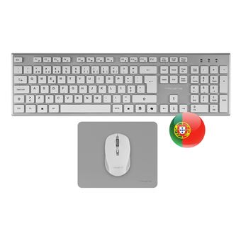 Teclado Wireless + Rato Tacens 6ZENITHWPT | Idioma: Português | Prateado, Branco - 1