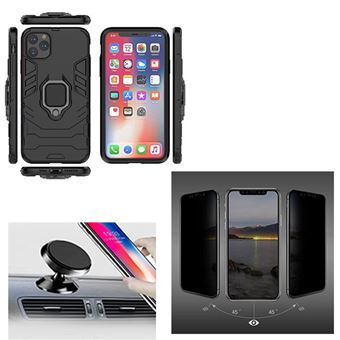 Kit Película 5D Anti-Spy com Capa 3X1 Military Defender e Suporte Magnético para Carro para iPhone 11 Pro - Preto - 1