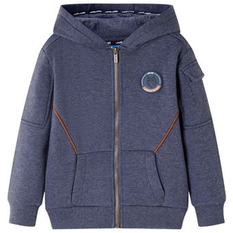 Sweatshirt para criança | vidaXL | com capuz e fecho azul-escuro mesclado 128 | 7 a 8 anos - 1