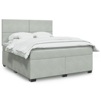 Cama com molas e colchão vidaXL | 180x200 cm | veludo cinzento-claro - 1