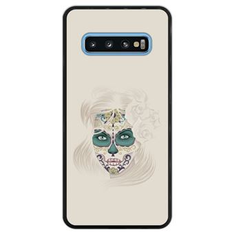 Capa Silicone Hapdey Para Samsung Galaxy S10 Design Dia dos Mortos Senhora Caveira de Açúcar Flexível Em TPU - Preto