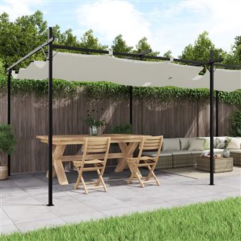 Pérgola com toldo retrátil vidaXL | 589x292x230 cm | cor creme - 1