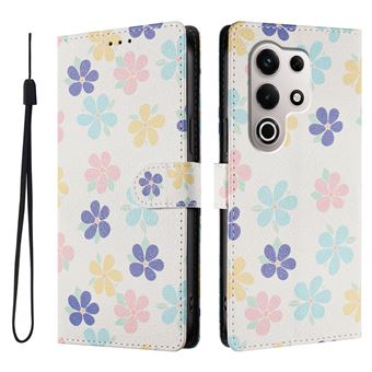Capa FLOODKING para itel S25 Ultra | Suporte | Porta-Cartões e Alça | Padrões Decorativos | Branco e Roxo - 1