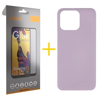 Pack 1 x Película de Vidro Temperado Full + Capa Accetel para Apple iPhone 14 Pro Silicone Líquido - Roxo - 1