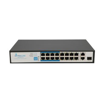 Switch de Rede Extralink Switch PoE VIRTUS V3 16x 100Mb/s PoE/PoE+, 2x Gigabit RJ45 + 1x SFP, 150W | Preto - 1