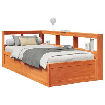 Cama com estante sem colchão vidaXL | 100x200cm | pinho maciço castanho-mel - 1