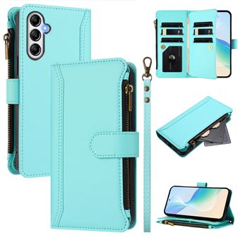 Capa FOXDOCK para Samsung Galaxy A14 4G/5G | Pele Premium | 9 Compartimentos para Cartões | Alça de Pulso Amovível - Verde claro - 1