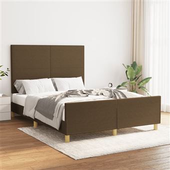 Estrutura de cama com cabeceira vidaXL | 140x200cm | tecido castanho-escuro - 1