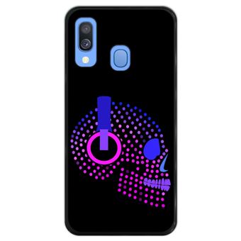 Capa Hapdey para Samsung Galaxy A40 2019 Design Caveira Neon com Headphones em Silicone Flexível e TPU Preto
