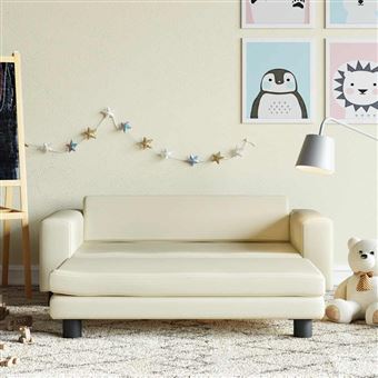 Sofá infantil com apoio pés vidaXL | 100x50x30 cm | couro artificial creme - 1