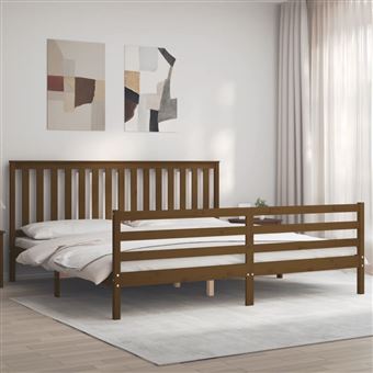 Estrutura de cama com cabeceira vidaXL | 200x200cm | maciço castanho-mel - 1