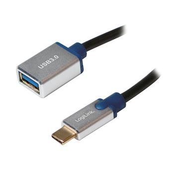 LogiLink CU0116 cabo USB 0,1 m USB A USB C Fêmea Macho Alumínio, Preto
