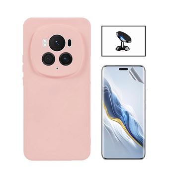Kit Phonecare Película Hydrogel Full Cover Frente + Capa Silicone Líquido + Suporte Magnético de Carro para Honor Magic6 Pro | Rosa - 1