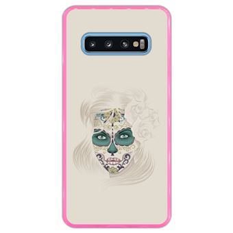 Capa Hapdey Para Samsung Galaxy S10 Design Dia Dos Mortos Senhora Caveira de Açúcar Capa de Silicone Flexível Em TPU - Rosa