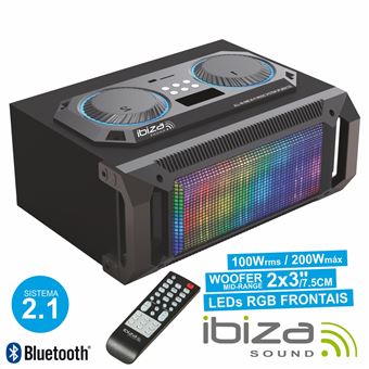 Sistema Som Portátil Ibiza 2.1 200Wmáx Usb/Bt/Fm/Rec Leds