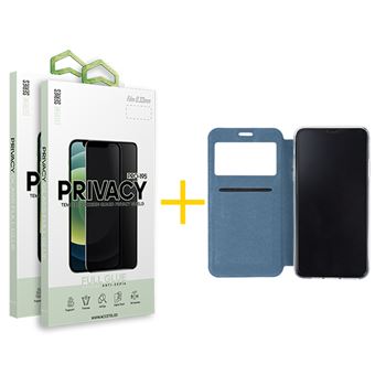 Conjunto 2 x Película de Vidro Anti-Spy + Capa skyhe para Samsung Galaxy A42 5G Gandy Flip Cover - Azul - 1