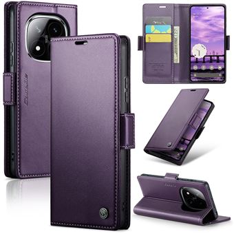 Capa FOXDOCK para Xiaomi Redmi Note 14 Pro 4G | Bloqueio RFID | Fecho Magnético | Flip | Pele | 3 Compartimentos para Cartões | Roxo - 1