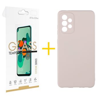 Pack 1 x Película de Vidro Temperado 2.5D + Capa skyhe Samsung Galaxy A33 5G Silicone Líquido - Rosa Creme - 1