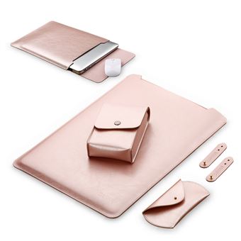 Sleeve HSMY Couro PU Kit de Acessórios 4 em 1 para MacBook Pro 15.4 '' A1398 / A1286 - Rosa ouro - 1