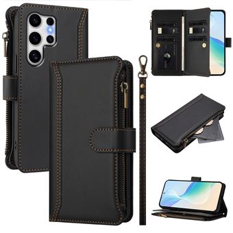 Capa FOXDOCK para Samsung Galaxy S25 Ultra | Pele Premium | 9 Compartimentos para Cartões | Alça de Pulso Amovível - Preto - 1