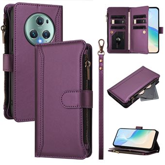 Capa FOXDOCK para Honor Magic 5 Pro | Pele Premium | 9 Compartimentos para Cartões | Alça de Pulso Amovível - Roxo - 1